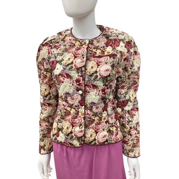 Vintage Herman Geist Blazer Women’s Size 6 Quilted Button Down Jacket Flowers - Picture 1 of 5